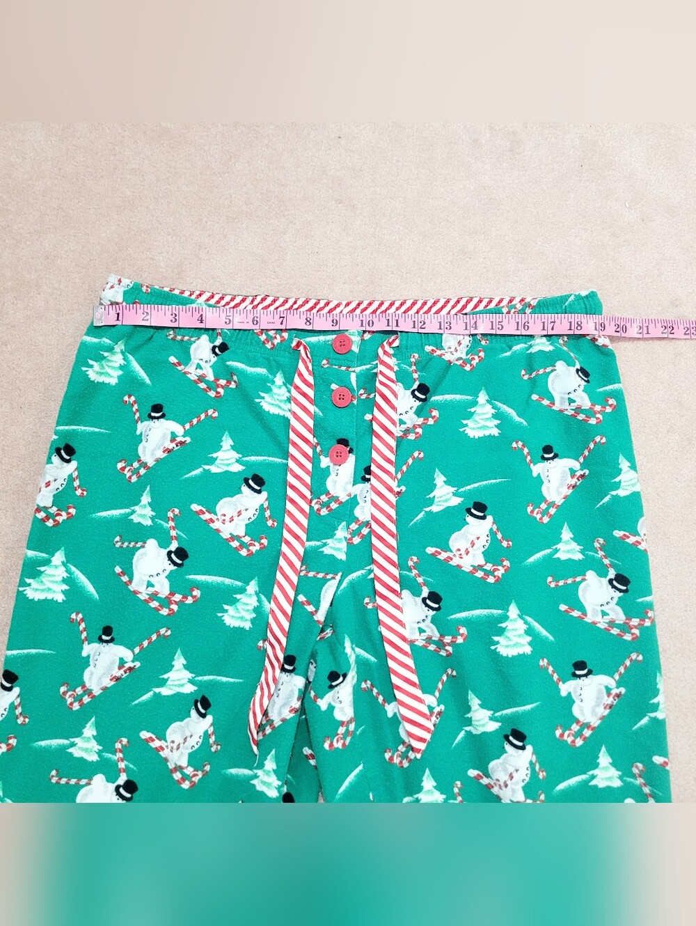 Nick & Nora Holiday Pajama Set XXL Green Snowman Candy Cane 100% Cotton Unisex - Picture 9 of 10
